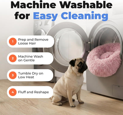 Best Pet Supplies Round Calming Dog Bed for Small, Medium & Large Dogs, Plush Donut Cuddler Pet Bed w/Raised Rim for Head, Neck Support, Anti-Slip Bottom Washable Bed - Caramel, 24 x 24 x 7