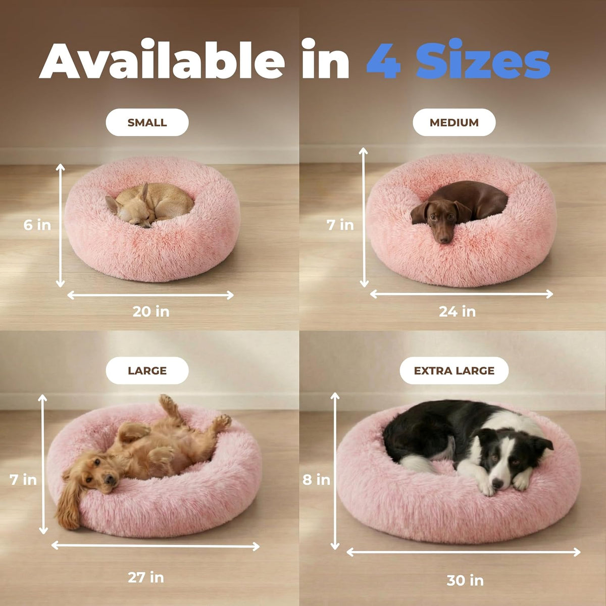 Best Pet Supplies Round Calming Dog Bed for Small, Medium & Large Dogs, Plush Donut Cuddler Pet Bed w/Raised Rim for Head, Neck Support, Anti-Slip Bottom Washable Bed - Caramel, 24 x 24 x 7