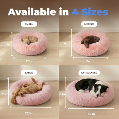 Best Pet Supplies Round Calming Dog Bed for Small, Medium & Large Dogs, Plush Donut Cuddler Pet Bed w/Raised Rim for Head, Neck Support, Anti-Slip Bottom Washable Bed - Caramel, 24 x 24 x 7