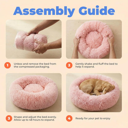 Best Pet Supplies Round Calming Dog Bed for Small, Medium & Large Dogs, Plush Donut Cuddler Pet Bed w/Raised Rim for Head, Neck Support, Anti-Slip Bottom Washable Bed - Caramel, 24 x 24 x 7