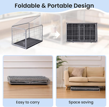 Collapsible Dog Crate for Medium Dogs - 36 inch Escape Proof Metal Dog Kennel with Double Door, Easy Assembly Foldable Dog Cage with Removable Tray, Indoor Outdoor Use, Silver Gray