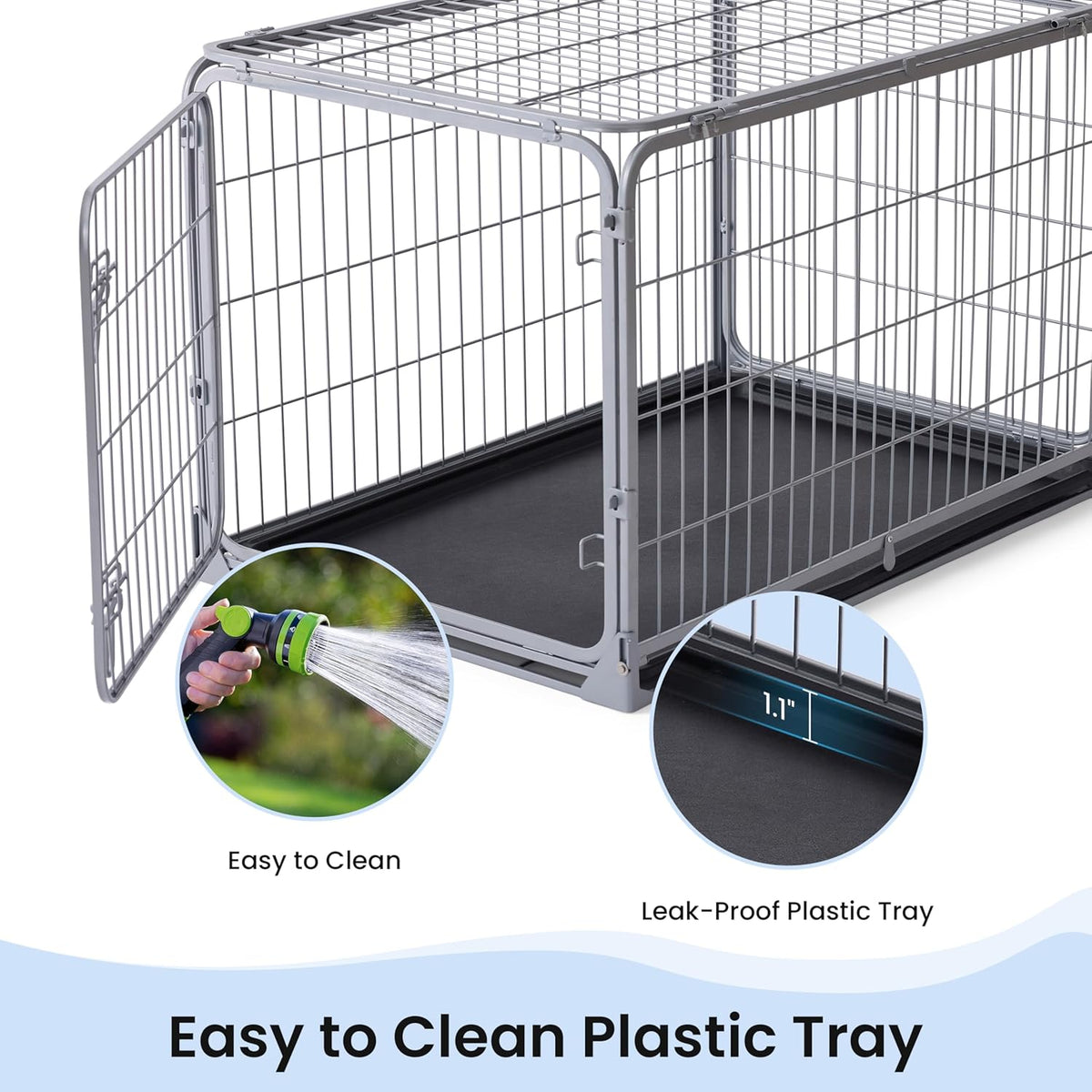 Collapsible Dog Crate for Medium Dogs - 36 inch Escape Proof Metal Dog Kennel with Double Door, Easy Assembly Foldable Dog Cage with Removable Tray, Indoor Outdoor Use, Silver Gray