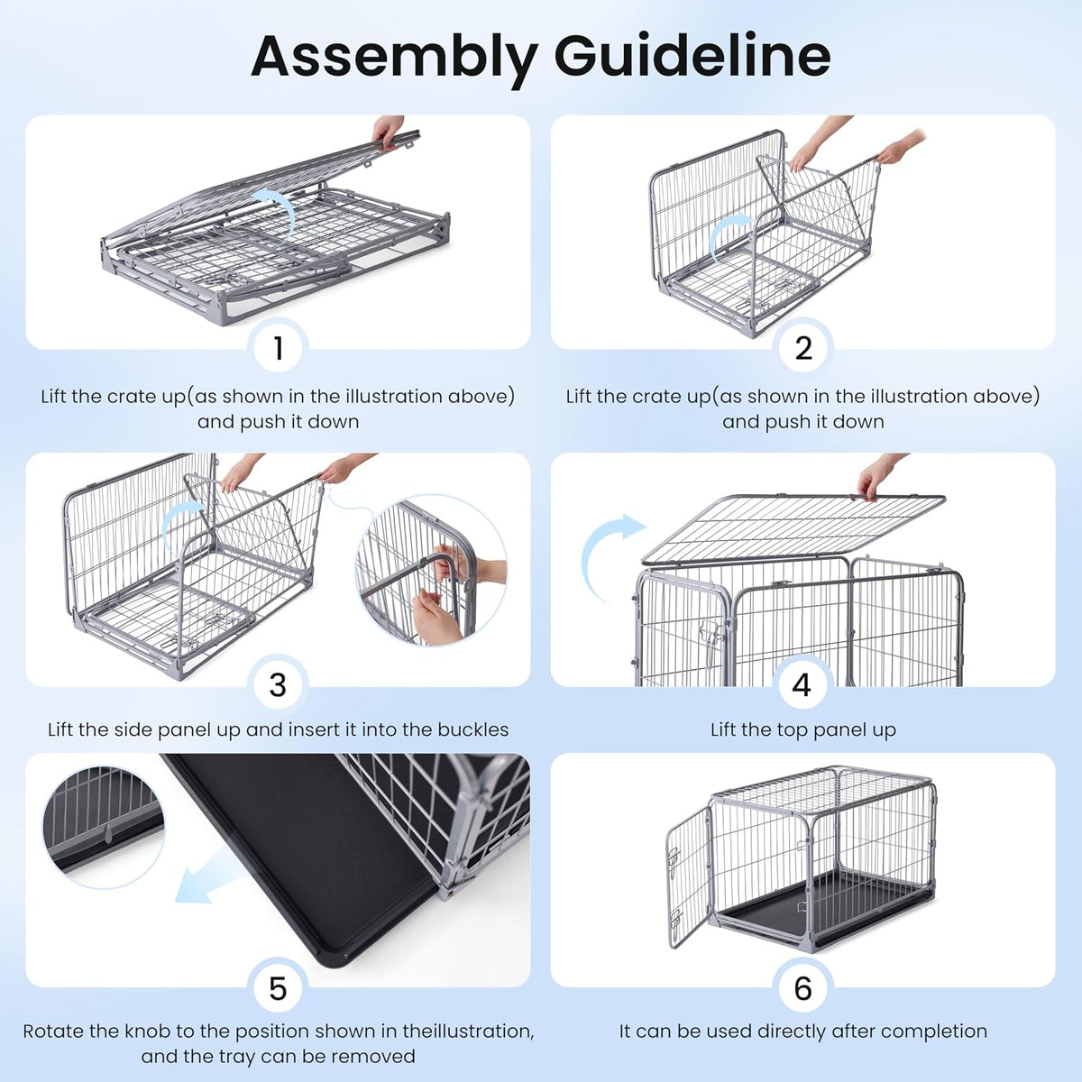 Collapsible Dog Crate for Medium Dogs - 36 inch Escape Proof Metal Dog Kennel with Double Door, Easy Assembly Foldable Dog Cage with Removable Tray, Indoor Outdoor Use, Silver Gray