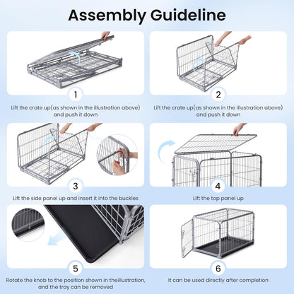 Collapsible Dog Crate for Medium Dogs - 36 inch Escape Proof Metal Dog Kennel with Double Door, Easy Assembly Foldable Dog Cage with Removable Tray, Indoor Outdoor Use, Silver Gray