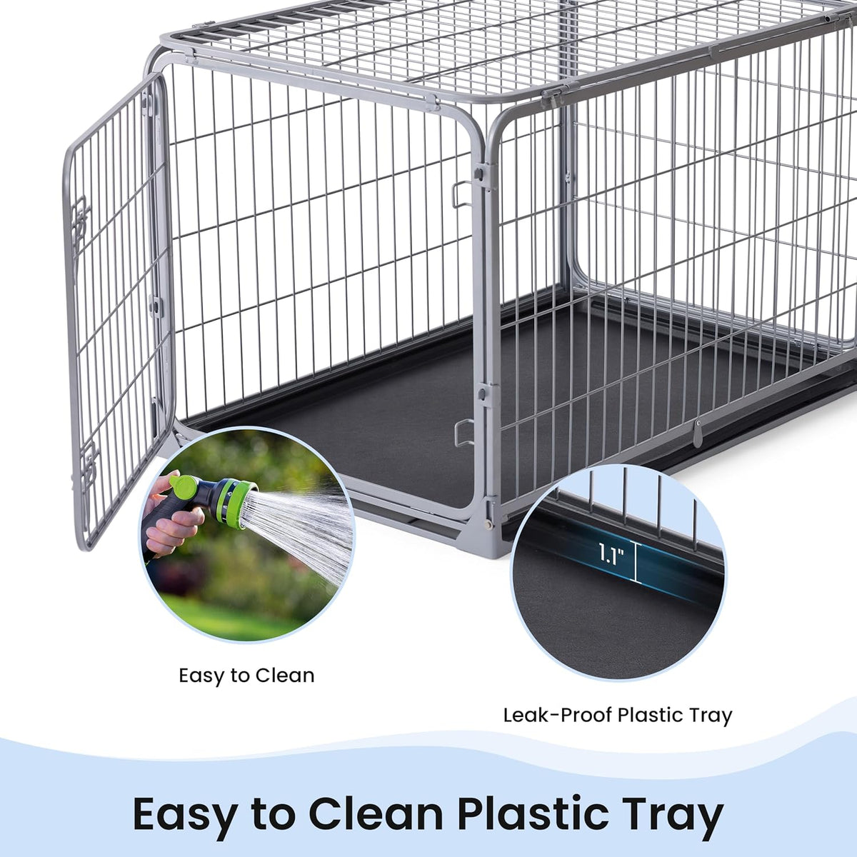 Collapsible Dog Crate for Medium Dogs - 36 inch Escape Proof Metal Dog Kennel with Double Door, Easy Assembly Foldable Dog Cage with Removable Tray, Indoor Outdoor Use, Silver Gray