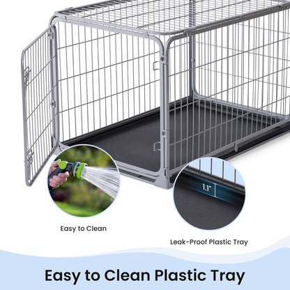 Collapsible Dog Crate for Medium Dogs - 36 inch Escape Proof Metal Dog Kennel with Double Door, Easy Assembly Foldable Dog Cage with Removable Tray, Indoor Outdoor Use, Silver Gray