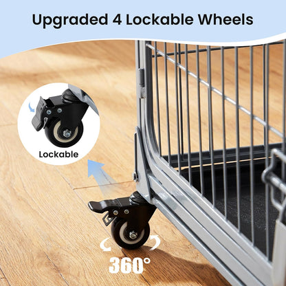 Collapsible Dog Crate for Medium Dogs - 36 inch Escape Proof Metal Dog Kennel with Double Door, Easy Assembly Foldable Dog Cage with Removable Tray, Indoor Outdoor Use, Silver Gray