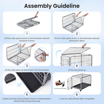 Collapsible Dog Crate for Medium Dogs - 36 inch Escape Proof Metal Dog Kennel with Double Door, Easy Assembly Foldable Dog Cage with Removable Tray, Indoor Outdoor Use, Silver Gray