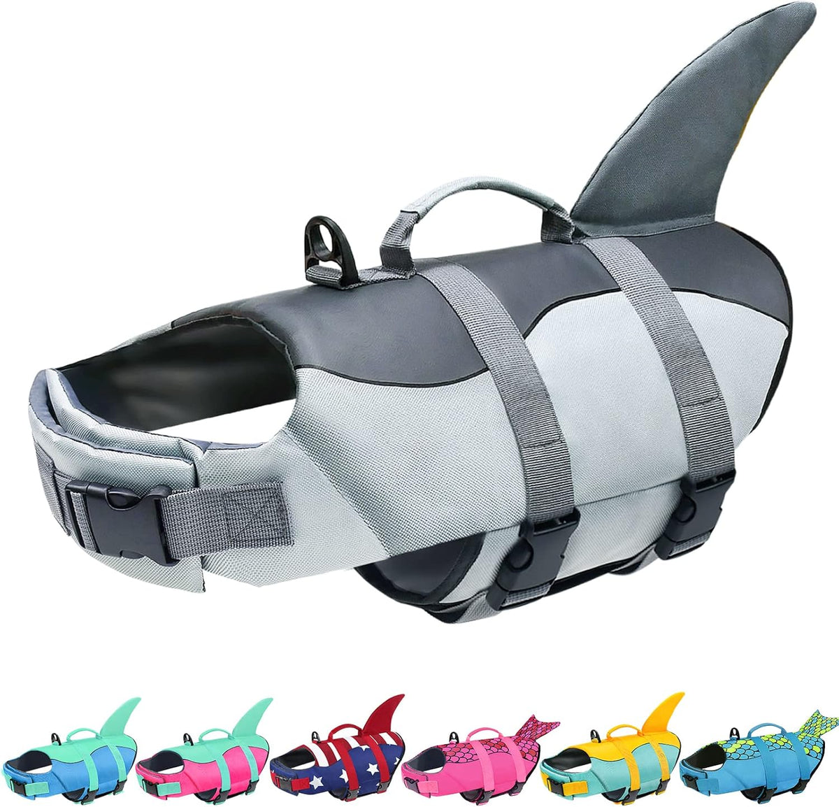Dog Life Jacket, Ripstop Dog Life Vest with High Buoyancy for Swimming Boating, High VisibilityShark Puppy Lifesaver for Small Medium Large Dogs (Medium)