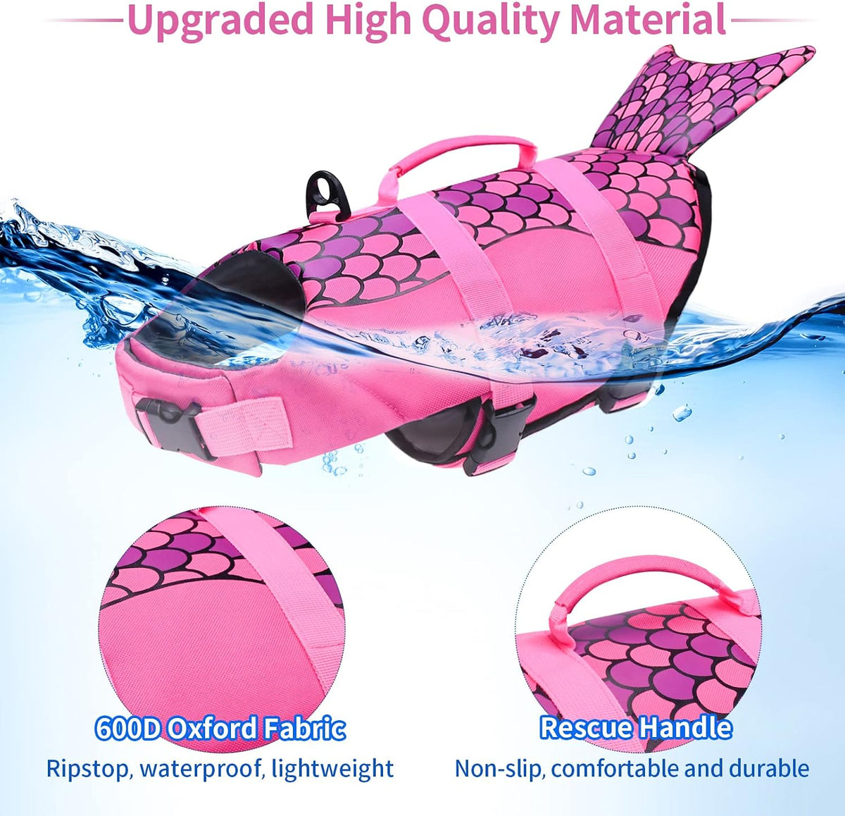 Dog Life Jacket, Ripstop Dog Life Vest with High Buoyancy for Swimming Boating, High VisibilityShark Puppy Lifesaver for Small Medium Large Dogs (Medium)