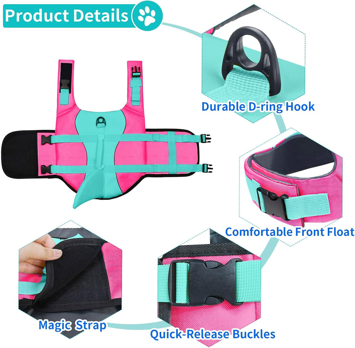Dog Life Jacket, Ripstop Dog Life Vest with High Buoyancy for Swimming Boating, High VisibilityShark Puppy Lifesaver for Small Medium Large Dogs (Medium)