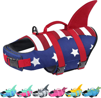 Dog Life Jacket, Ripstop Dog Life Vest with High Buoyancy for Swimming Boating, High VisibilityShark Puppy Lifesaver for Small Medium Large Dogs (Medium)