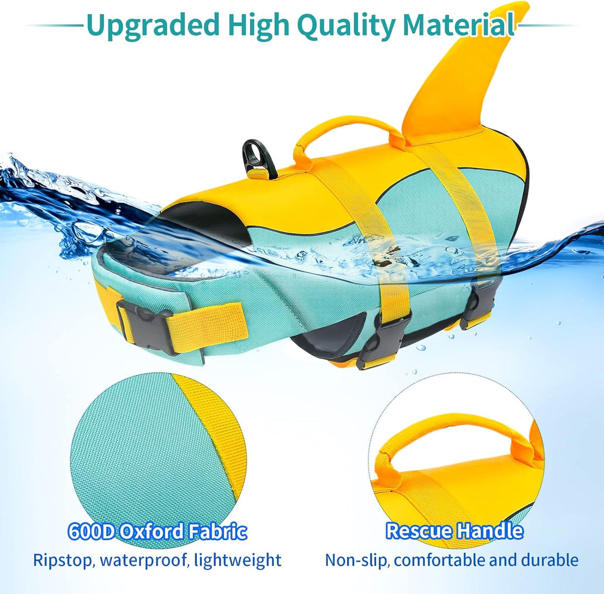 Dog Life Jacket, Ripstop Dog Life Vest with High Buoyancy for Swimming Boating, High VisibilityShark Puppy Lifesaver for Small Medium Large Dogs (Medium)