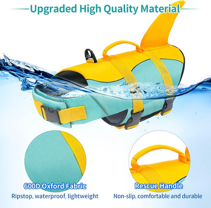 Dog Life Jacket, Ripstop Dog Life Vest with High Buoyancy for Swimming Boating, High VisibilityShark Puppy Lifesaver for Small Medium Large Dogs (Medium)