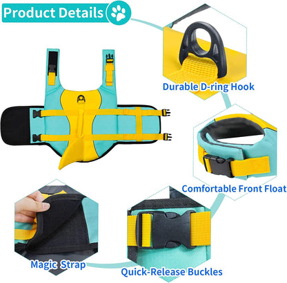 Dog Life Jacket, Ripstop Dog Life Vest with High Buoyancy for Swimming Boating, High VisibilityShark Puppy Lifesaver for Small Medium Large Dogs (Medium)