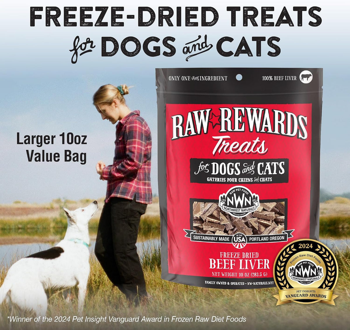 Raw Rewards Freeze-Dried Beef Liver Treats for Dogs and Cats - Bite-Sized Pieces - Healthy, 1 Ingredient, Human Grade Pet Food, All Natural, Proudly Made in USA, 10 Oz