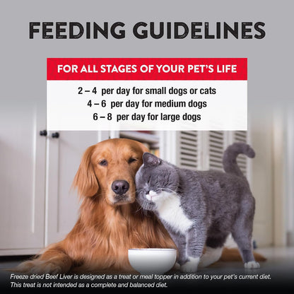 Raw Rewards Freeze-Dried Beef Liver Treats for Dogs and Cats - Bite-Sized Pieces - Healthy, 1 Ingredient, Human Grade Pet Food, All Natural, Proudly Made in USA, 10 Oz