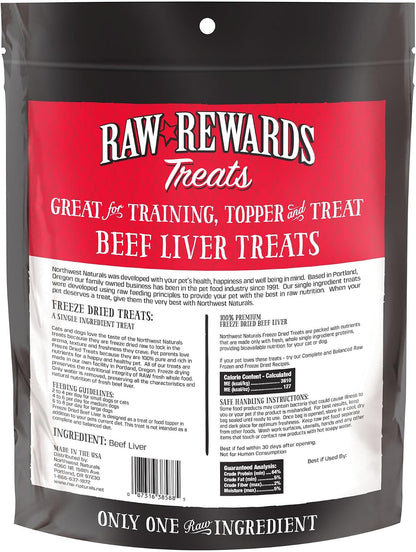 Raw Rewards Freeze-Dried Beef Liver Treats for Dogs and Cats - Bite-Sized Pieces - Healthy, 1 Ingredient, Human Grade Pet Food, All Natural, Proudly Made in USA, 10 Oz