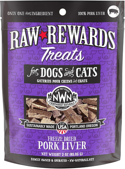 Raw Rewards Freeze-Dried Beef Liver Treats for Dogs and Cats - Bite-Sized Pieces - Healthy, 1 Ingredient, Human Grade Pet Food, All Natural, Proudly Made in USA, 10 Oz