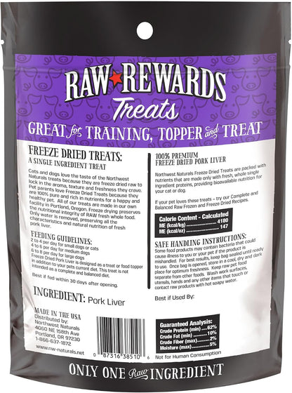 Raw Rewards Freeze-Dried Beef Liver Treats for Dogs and Cats - Bite-Sized Pieces - Healthy, 1 Ingredient, Human Grade Pet Food, All Natural, Proudly Made in USA, 10 Oz