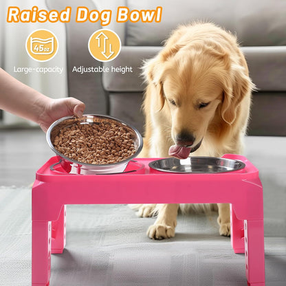 Elevated Dog Bowls with 2 Stainless Steel Dog Food & Water Raised Bowls with No Spill Edge Non-Slip Stand Adjusts to 3 Heights(2.75", 6.0", 7.5") for Small Medium Dogs and Pet