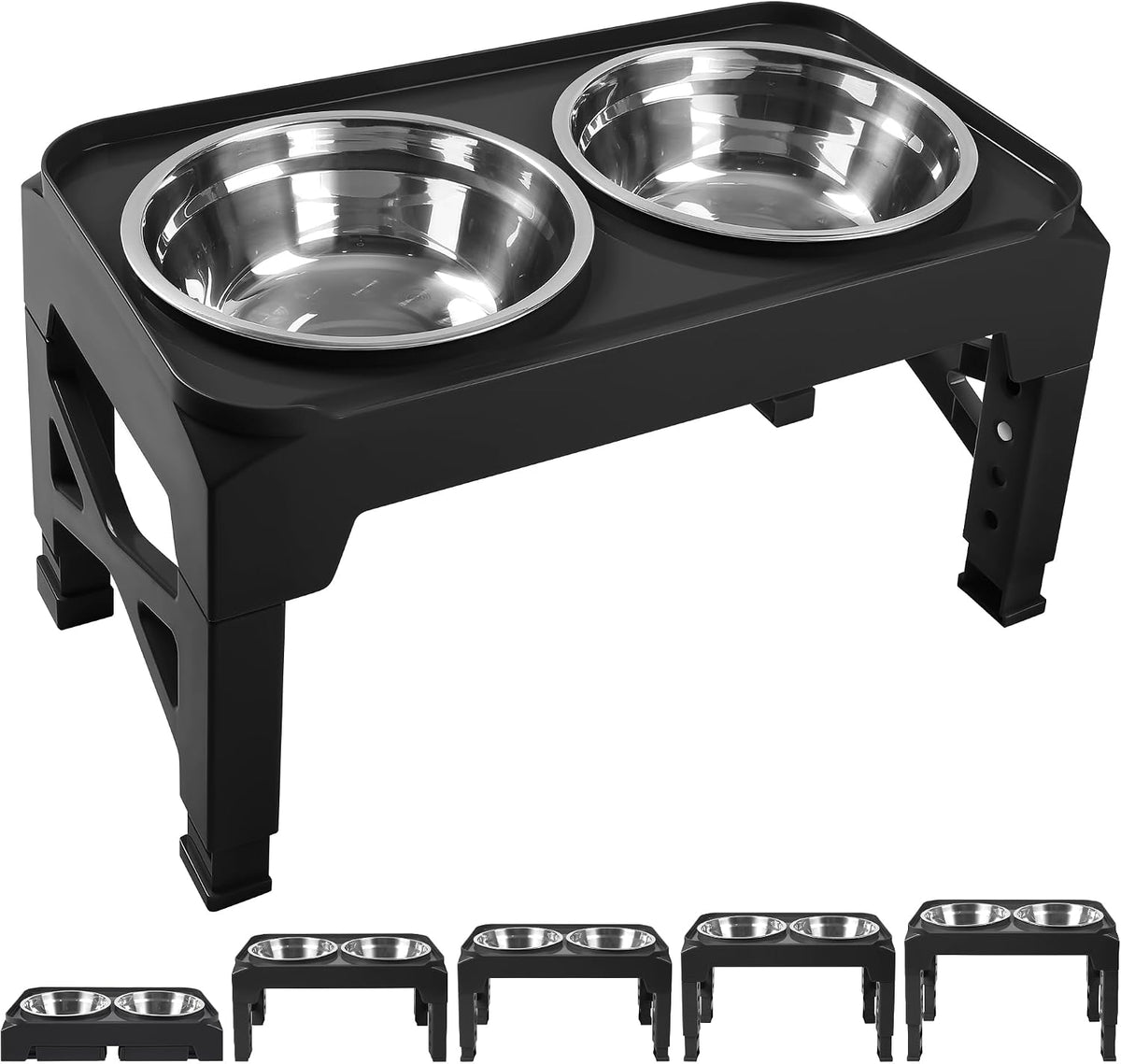 Elevated Dog Bowls with 2 Stainless Steel Dog Food & Water Raised Bowls with No Spill Edge Non-Slip Stand Adjusts to 3 Heights(2.75", 6.0", 7.5") for Small Medium Dogs and Pet