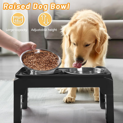 Elevated Dog Bowls with 2 Stainless Steel Dog Food & Water Raised Bowls with No Spill Edge Non-Slip Stand Adjusts to 3 Heights(2.75", 6.0", 7.5") for Small Medium Dogs and Pet