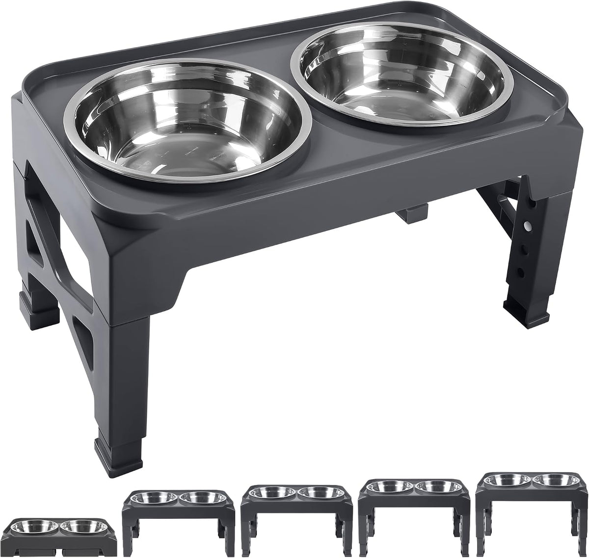 Elevated Dog Bowls with 2 Stainless Steel Dog Food & Water Raised Bowls with No Spill Edge Non-Slip Stand Adjusts to 3 Heights(2.75", 6.0", 7.5") for Small Medium Dogs and Pet