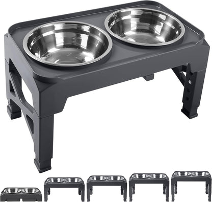 Elevated Dog Bowls with 2 Stainless Steel Dog Food & Water Raised Bowls with No Spill Edge Non-Slip Stand Adjusts to 3 Heights(2.75", 6.0", 7.5") for Small Medium Dogs and Pet