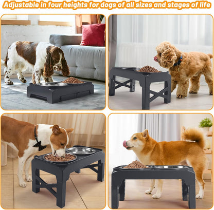 Elevated Dog Bowls with 2 Stainless Steel Dog Food & Water Raised Bowls with No Spill Edge Non-Slip Stand Adjusts to 3 Heights(2.75", 6.0", 7.5") for Small Medium Dogs and Pet