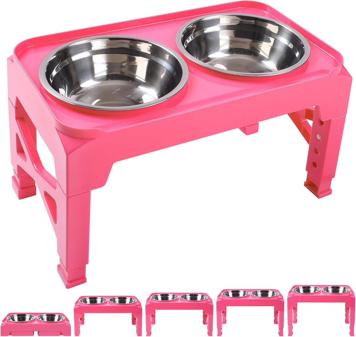 Elevated Dog Bowls with 2 Stainless Steel Dog Food & Water Raised Bowls with No Spill Edge Non-Slip Stand Adjusts to 3 Heights(2.75", 6.0", 7.5") for Small Medium Dogs and Pet