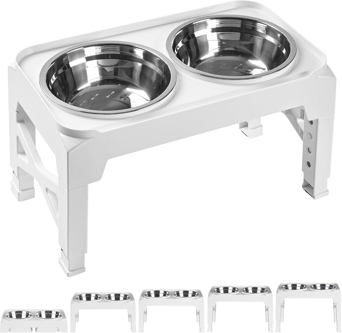 Elevated Dog Bowls with 2 Stainless Steel Dog Food & Water Raised Bowls with No Spill Edge Non-Slip Stand Adjusts to 3 Heights(2.75", 6.0", 7.5") for Small Medium Dogs and Pet