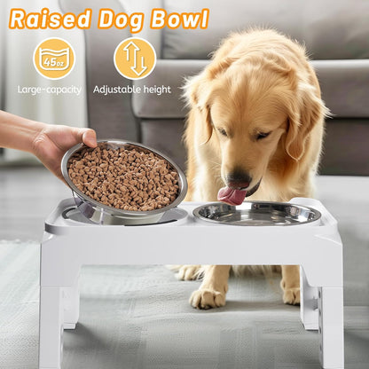 Elevated Dog Bowls with 2 Stainless Steel Dog Food & Water Raised Bowls with No Spill Edge Non-Slip Stand Adjusts to 3 Heights(2.75", 6.0", 7.5") for Small Medium Dogs and Pet