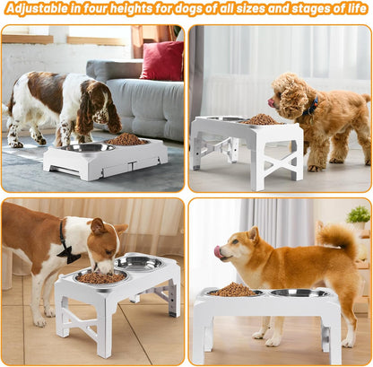 Elevated Dog Bowls with 2 Stainless Steel Dog Food & Water Raised Bowls with No Spill Edge Non-Slip Stand Adjusts to 3 Heights(2.75", 6.0", 7.5") for Small Medium Dogs and Pet