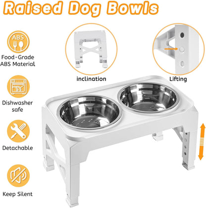 Elevated Dog Bowls with 2 Stainless Steel Dog Food & Water Raised Bowls with No Spill Edge Non-Slip Stand Adjusts to 3 Heights(2.75", 6.0", 7.5") for Small Medium Dogs and Pet