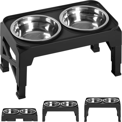 Elevated Dog Bowls with 2 Stainless Steel Dog Food & Water Raised Bowls with No Spill Edge Non-Slip Stand Adjusts to 3 Heights(2.75", 6.0", 7.5") for Small Medium Dogs and Pet