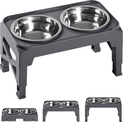Elevated Dog Bowls with 2 Stainless Steel Dog Food & Water Raised Bowls with No Spill Edge Non-Slip Stand Adjusts to 3 Heights(2.75", 6.0", 7.5") for Small Medium Dogs and Pet