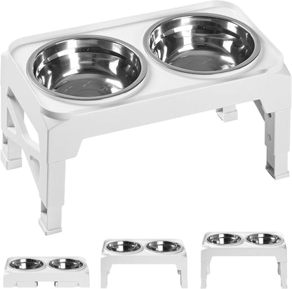Elevated Dog Bowls with 2 Stainless Steel Dog Food & Water Raised Bowls with No Spill Edge Non-Slip Stand Adjusts to 3 Heights(2.75", 6.0", 7.5") for Small Medium Dogs and Pet