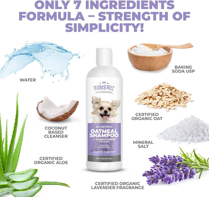 2-in-1 Oatmeal Dog Shampoo and Conditioner – 16 oz Natural Support for Allergies, Itchy Sensitive Skin. Moisturizing & pH Balanced for Dogs with Oatmeal and Aloe Vera