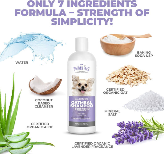 2-in-1 Oatmeal Dog Shampoo and Conditioner – 16 oz Natural Support for Allergies, Itchy Sensitive Skin. Moisturizing & pH Balanced for Dogs with Oatmeal and Aloe Vera