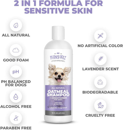 2-in-1 Oatmeal Dog Shampoo and Conditioner – 16 oz Natural Support for Allergies, Itchy Sensitive Skin. Moisturizing & pH Balanced for Dogs with Oatmeal and Aloe Vera