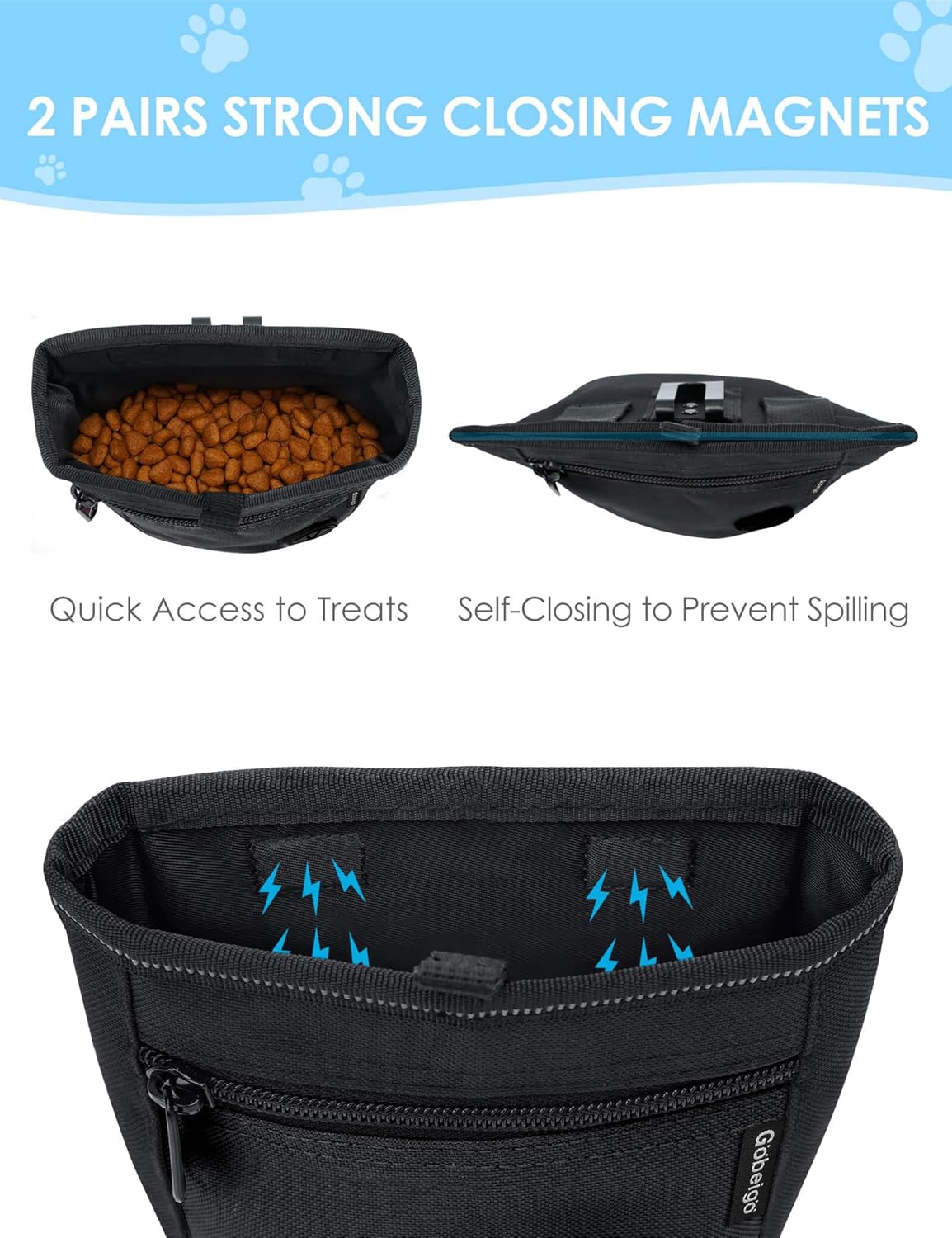 2 Cup Magnetic Closure Dog Treat Pouch with Training Clicker(Black)