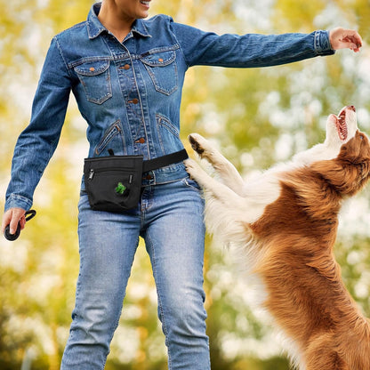 2 Cup Magnetic Closure Dog Treat Pouch with Training Clicker(Black)