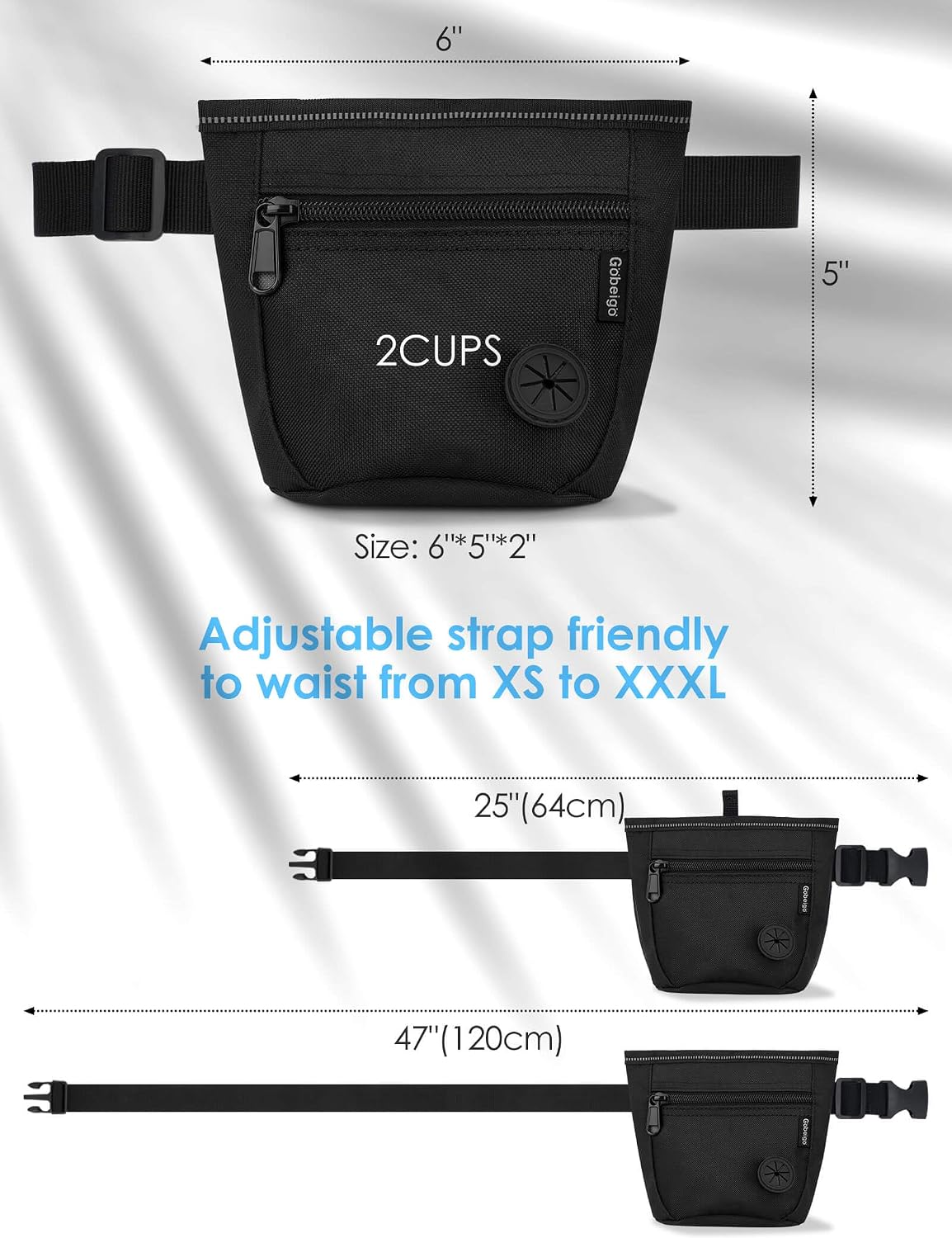 2 Cup Magnetic Closure Dog Treat Pouch with Training Clicker(Black)
