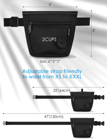 2 Cup Magnetic Closure Dog Treat Pouch with Training Clicker(Black)