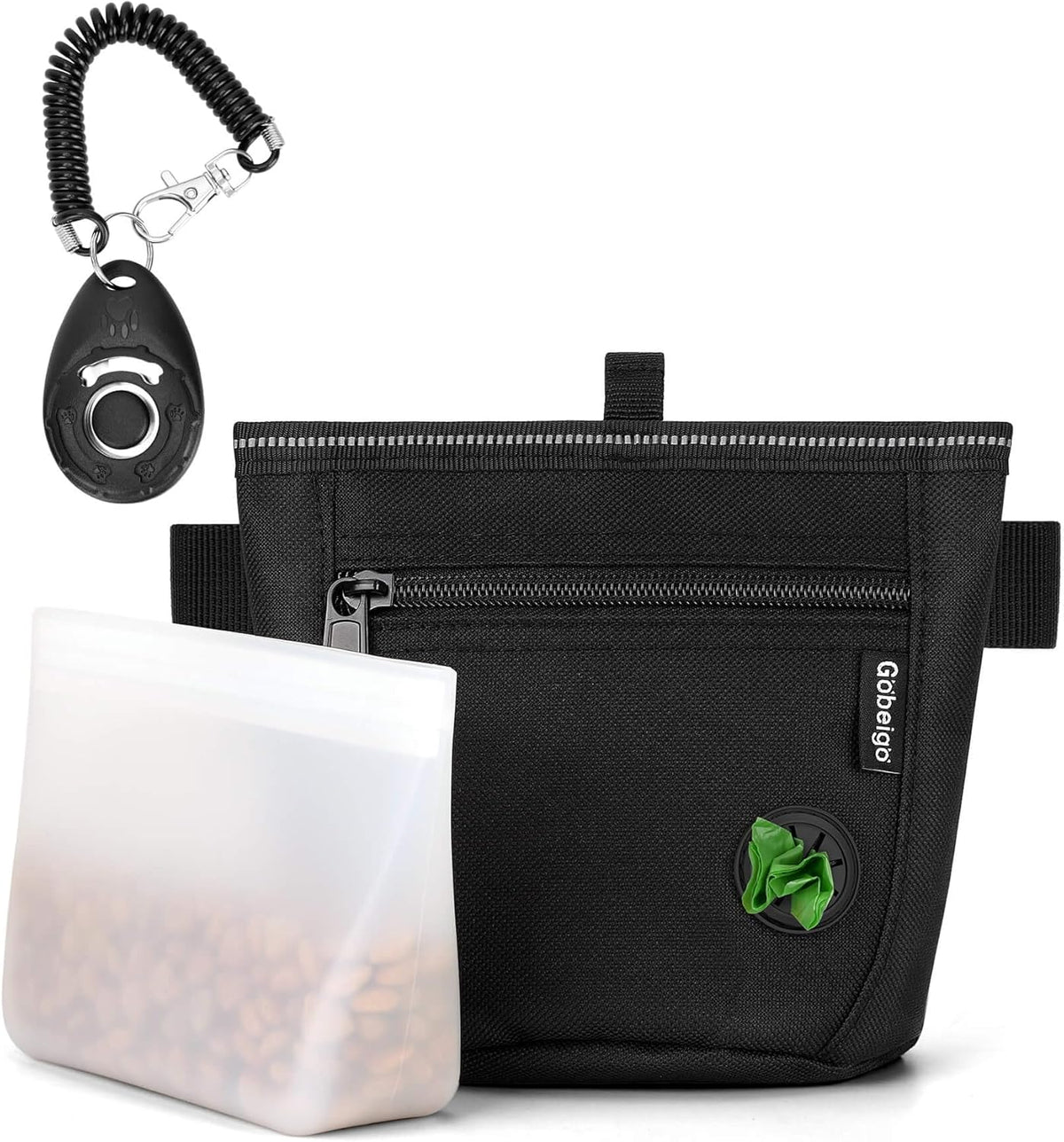 2 Cup Magnetic Closure Dog Treat Pouch with Training Clicker(Black)