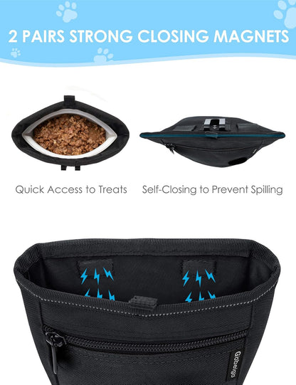 2 Cup Magnetic Closure Dog Treat Pouch with Training Clicker(Black)