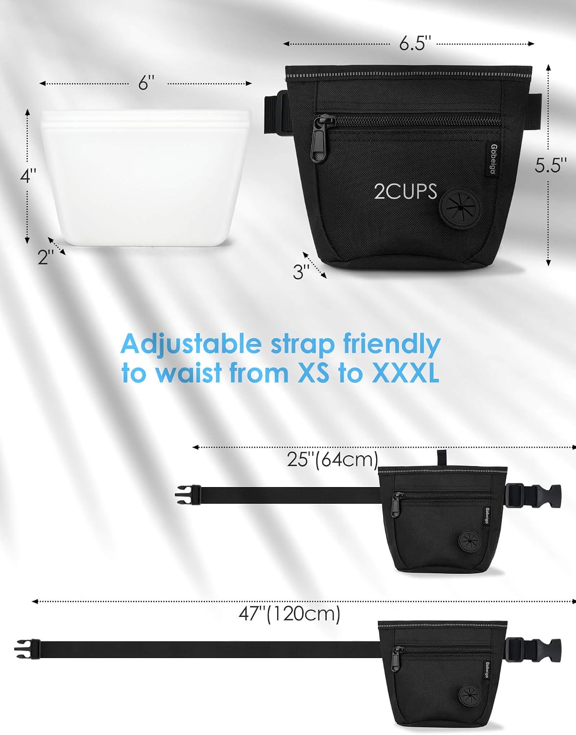 2 Cup Magnetic Closure Dog Treat Pouch with Training Clicker(Black)