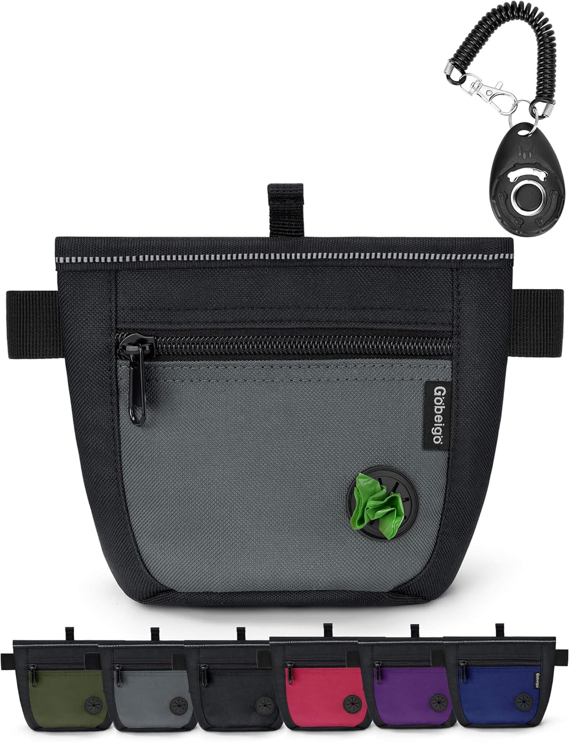 2 Cup Magnetic Closure Dog Treat Pouch with Training Clicker(Black)