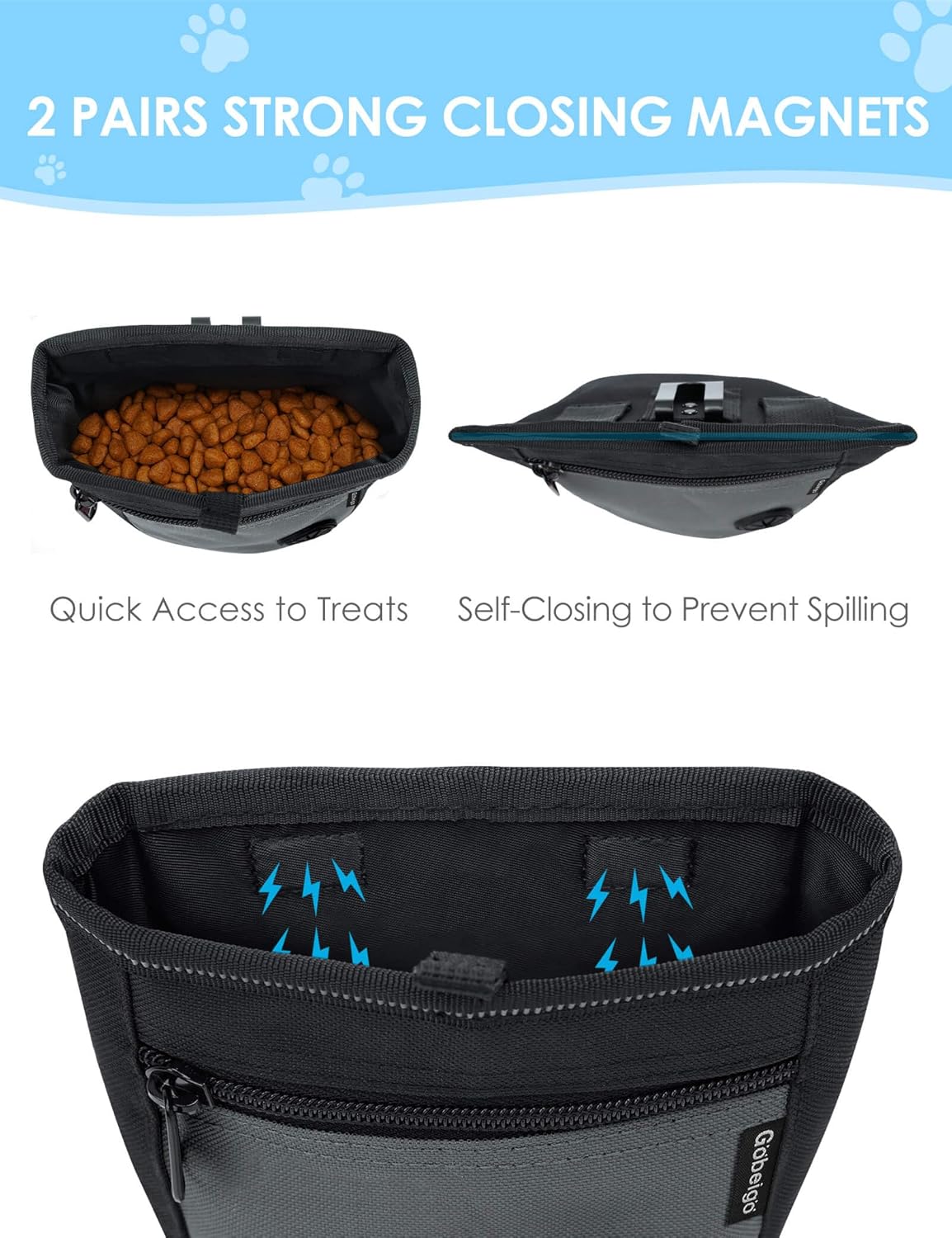 2 Cup Magnetic Closure Dog Treat Pouch with Training Clicker(Black)